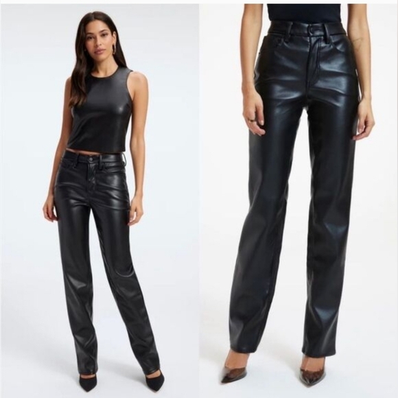 Good American Black Faux Leather Pants Size 4/27 - Picture 1 of 11